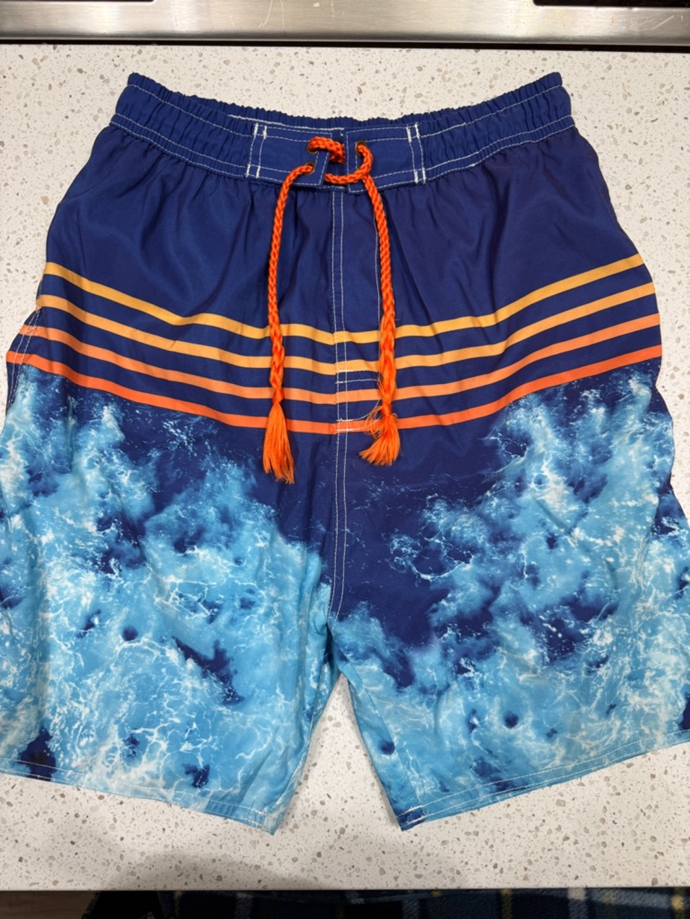 Quad Seven Boys’ Wave Print Swim Trunks - Size Large 12/14 - GUC